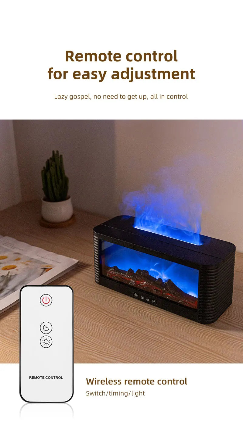 250ml Flame Fireplace Aroma Humidifier Colorful Light Aromatherapy Essential Oil Diffuser with Timed Auto Off for Home Bedroom