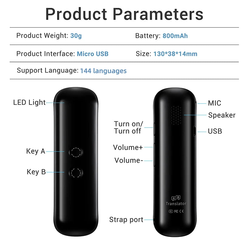 Voice Translate 144 Language APP Bluetooth Multi Languages Instant Translated Wireless Real Time Translator for Traveling Learn