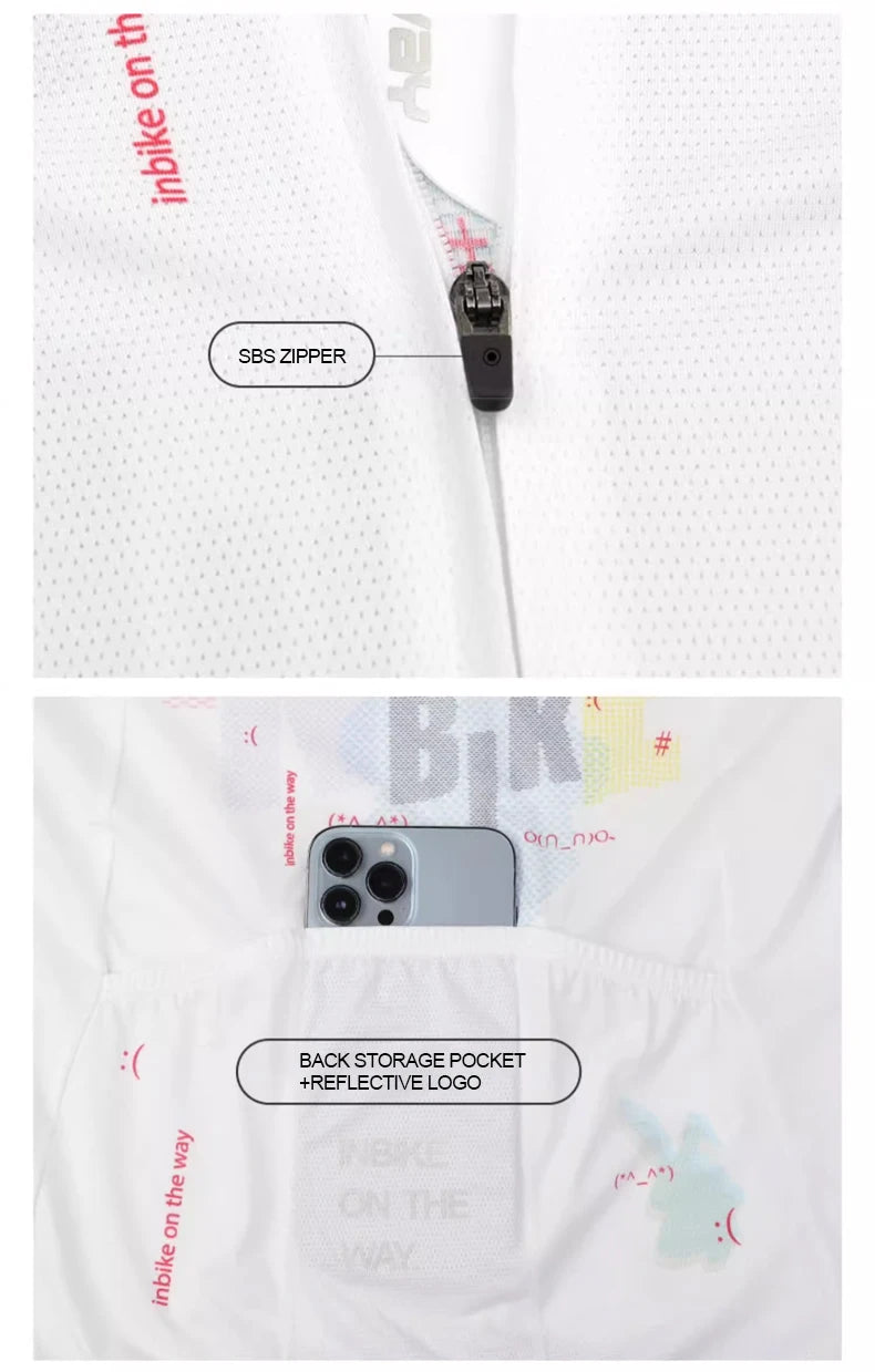 INBIKE Summer New Bicycle Short Sleeve Jersey Quick Drying Women's MTB Cycling Jersey Breathable Biking Clothing with 3 Pockets