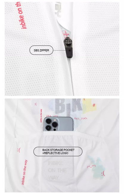 INBIKE Summer New Bicycle Short Sleeve Jersey Quick Drying Women's MTB Cycling Jersey Breathable Biking Clothing with 3 Pockets