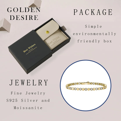 925 Sterling Silver 14K Gold Plated Moissanite Hexagon Tennis Bracelet for Women Color Sparkling Geometric Jewelry Gift