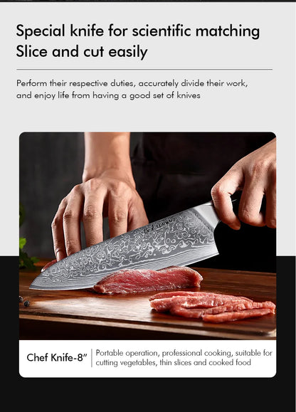 TURWHO 1PC-3PCS Professional Kitchen Knives Set Utility Santoku Chef Knife Japanese 67 Layer Damascus Steel G10 Handles Gift Box