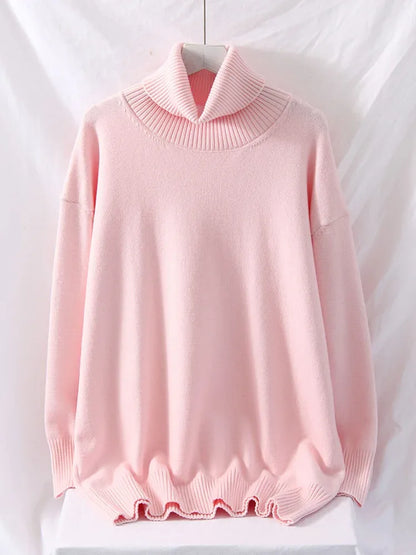 Winter Pink Turtleneck Sweaters Women Oversized Autumn Warm Women's Jumper Loose Basic White Turtleneck For Women Pullovers