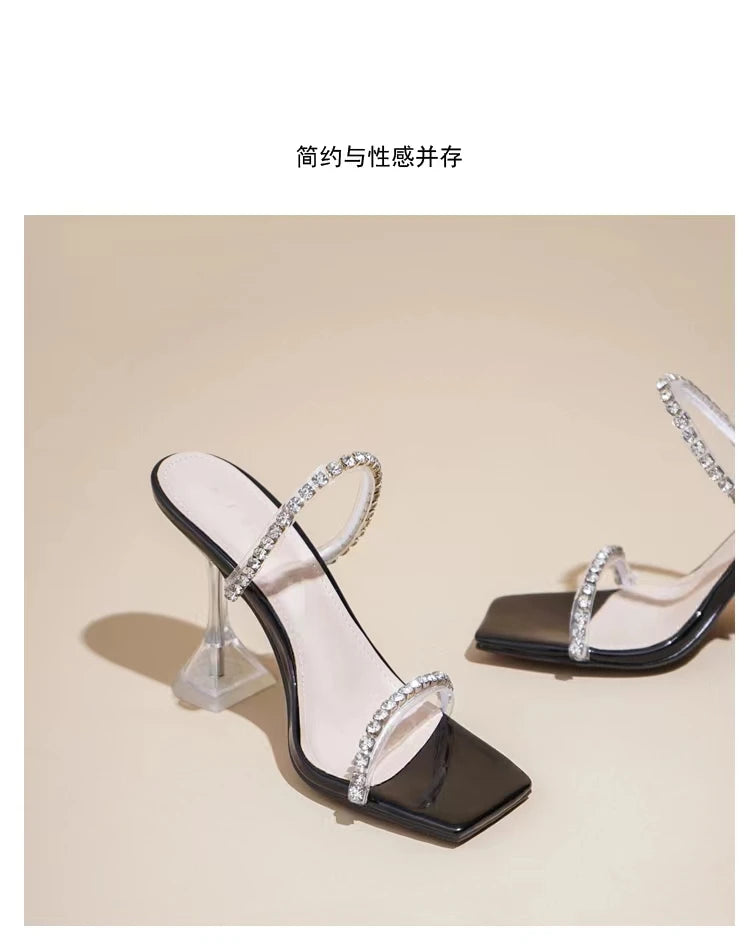 High Heels Crystal Women Slippers Fashion Open Toe Sandals 2023 Summer New Party Transparent Pumps Stilettos Dress Slides Lady