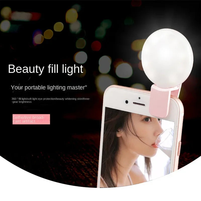 Mini Selfie Ring Light LED Flash Phone Lens Light USB Rechargeable Clip Mobile Phone Fill Lamp Women Selfie Lights