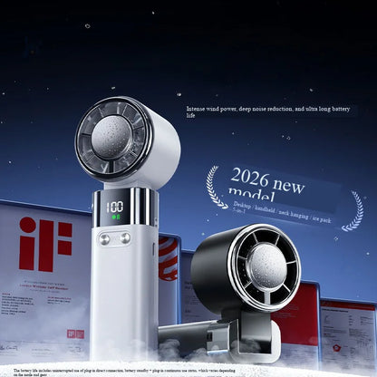 Handheld Fan with Semiconductor Cooling, Ice Compress, Ultra-Long Battery Life, Foldable Tabletop, Digital Display, Mini Fan