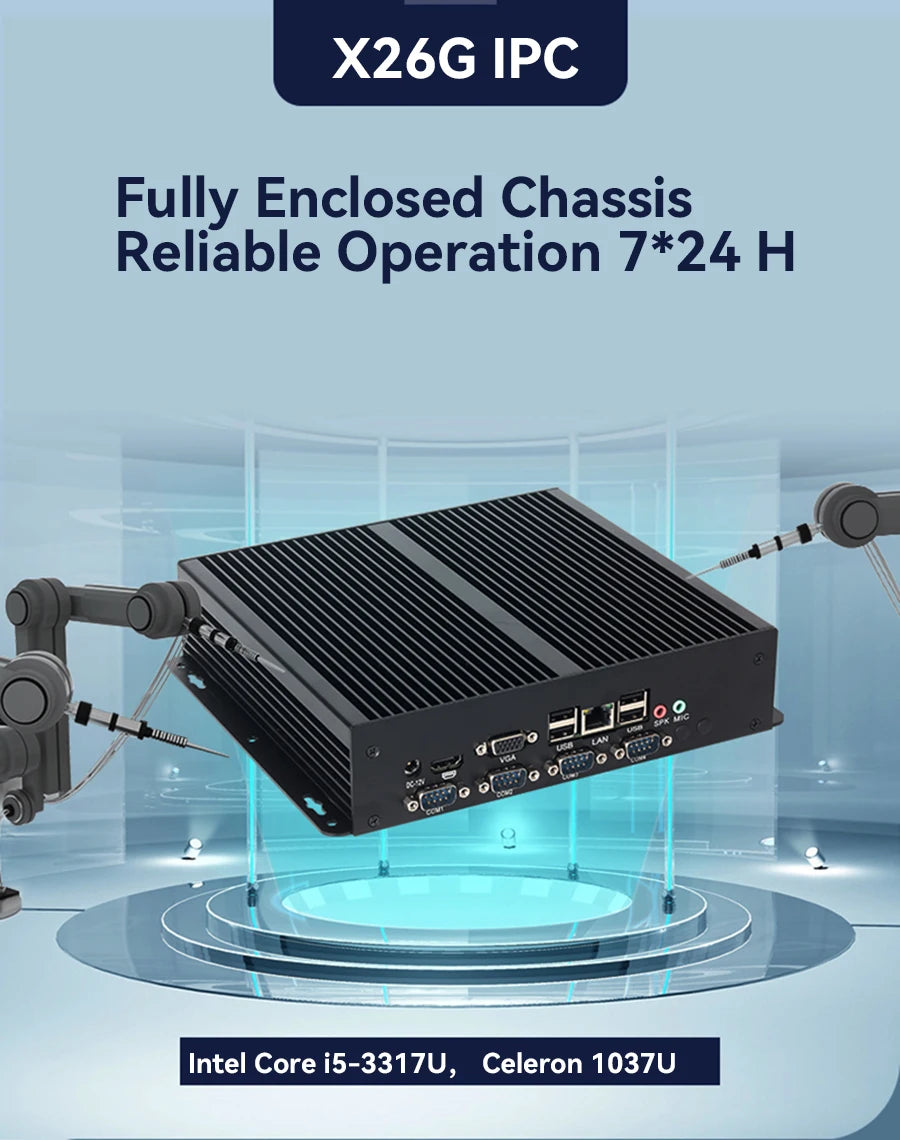 XCY Fanless Industrial Mini PC Intel Core I5-3317U 4x COM DB9 8x USB Support Windows XP/7/8/10 Linux