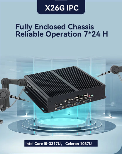 XCY Fanless Industrial Mini PC Intel Core I5-3317U 4x COM DB9 8x USB Support Windows XP/7/8/10 Linux