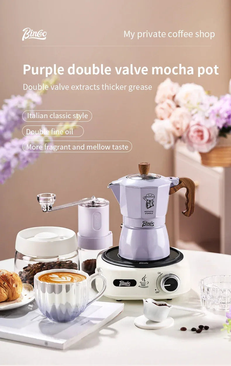 Double Valve Moka Pot Coffee Mocha Pot Set Espresso Moka Pot Electric Stove Heated Brewed Coffee Pot Italian Barista Tools 220v
