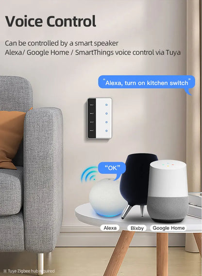 Zigbee Smart DIY Name Switch Work with Tuya App US Type Display Screen Touch Wall Light Switch Alexa Google Home Voice Control