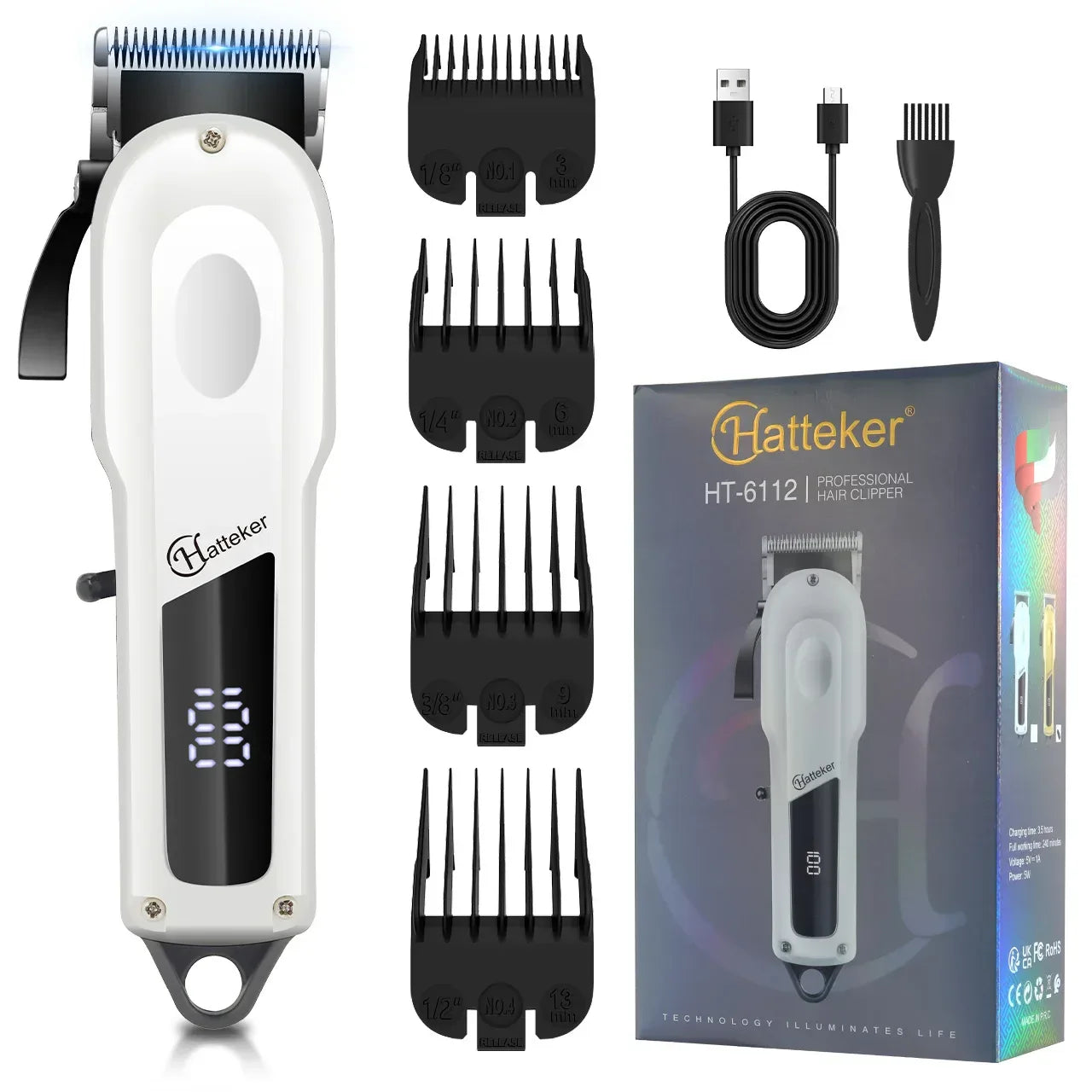 Professional Hair Clipper Ceramic Blade Male Hair Trimmer LED Display Haircut Machine USB charging
