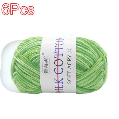 6Pcs Dyed Milk Sweet Soft Cotton Crochet Wool Yarn Thick Yarn Fiber Hand Knitting Wool Crochet Yarn Threads for DIY Sweater