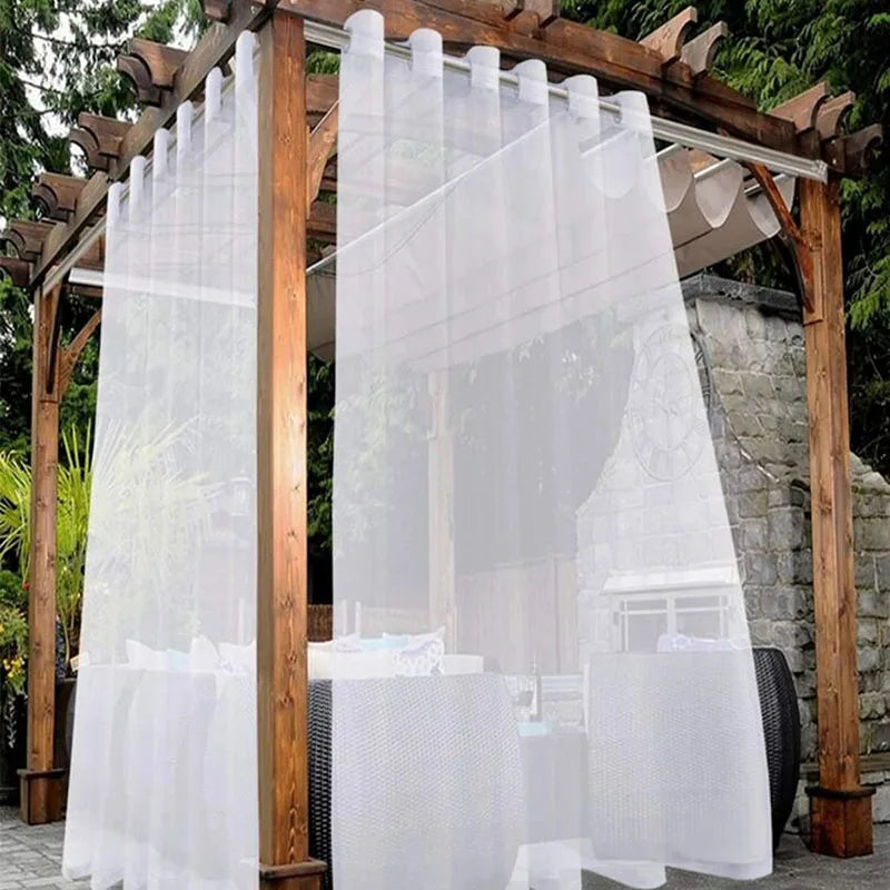 1 Pcs Outdoor Waterproof Sheer Curtain Translucent Bedroom Indoor Blackout Curtain Porch Pergola Patio Pavilion Terrace Curtains
