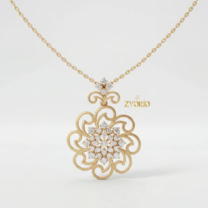 Rose Gold Floral Lab Grown Diamond Pendant Sterling Silver Elegant Sustainable Modern Luxury Women's Jewelry
