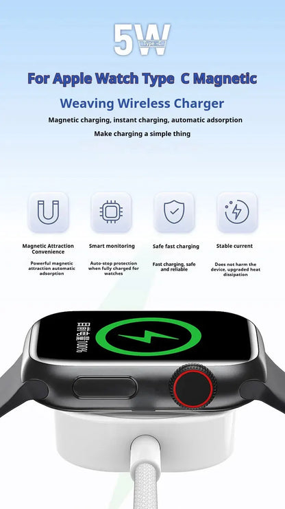 New Magnetic Wireless USB A Fast Charger Type C Charging Cable For Apple Watch Series 10 9 8 7 6 5 4 3 2 1 Ultra Edition iWatch