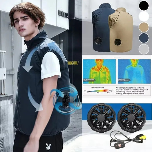 Men Summer Air Conditioning Clothing Fan Cooling Vest New USB Charging Cooling Sport Man Outdoor Solid Color Coat Plus Size