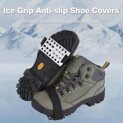 1 Pair Adjustable Stainless Steel Snow Claw Ice Grippers With System - Heavy-Duty Winter Climbing, Walking, Driving Grips Tool