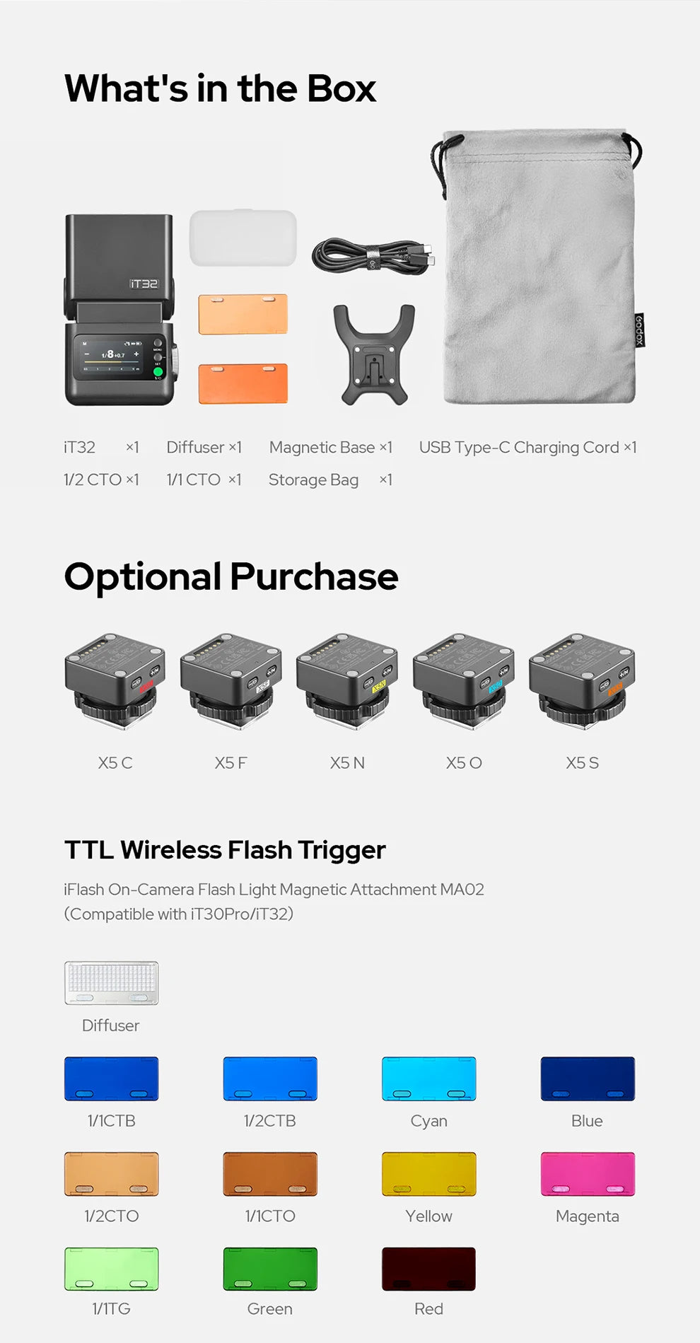 Godox IFlash IT32 TTL Camera Flash with Magnetic Mounting X5L TTL Flash Trigger Rotating Head Flash Light Kit For Leica Camera