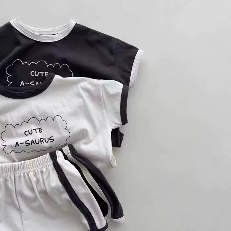 TZ24047 Summer New Sports Style Set New Letter Baby Round Neck Simple Casual T-shirt Shorts Two piece Set