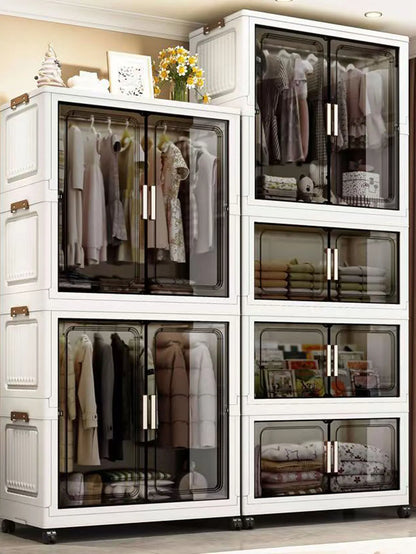 Multi-Functional Folding Storage Cabinet with Doors for Home Office Kitchen Bathroom Organizer White Black Gray
