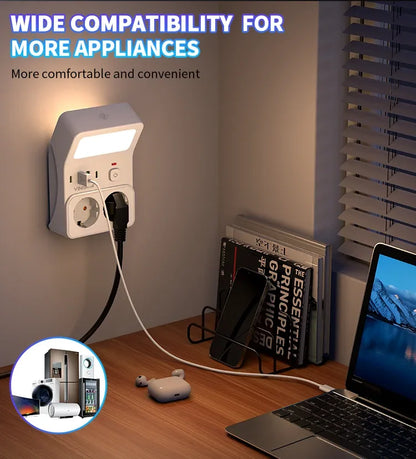 Wall Socket Power Strip with 2 AC Outlets 2 USB Ports 2 Type-C EU Plug Charger Electrical Switch For Home Power Socket