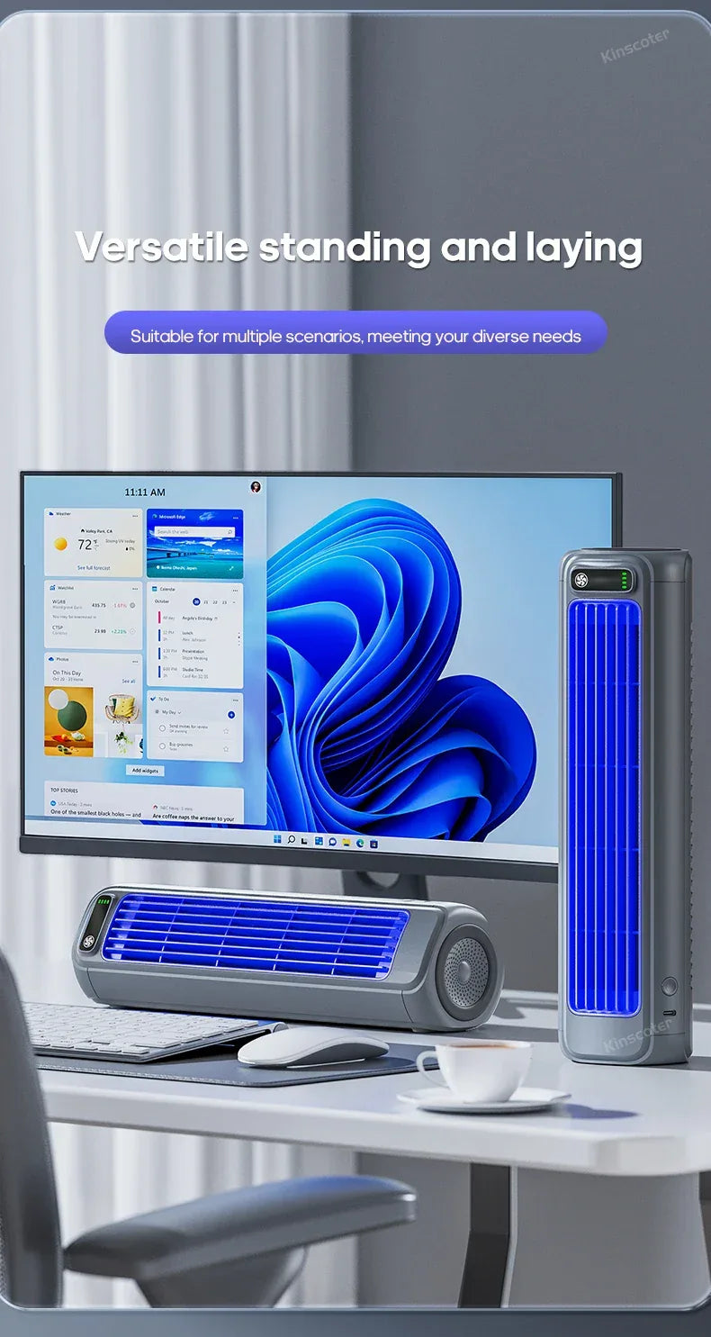 Portable Household Quiet Tower Fan 3 Speeds Wall Mounted Air Conditioning Fan 2000mAh Non-drilling Circulating Fan Room Kitchen