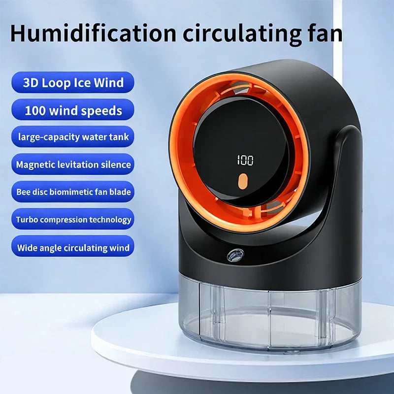 TINSOL New Compact Mini Electric Fan with Single-Hole Mist Air Conditioner Ice-Cool Humidifying Circulating Fan 360° Adjustable