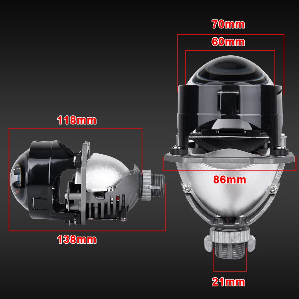 2.5 Inch Bi Led Projector Lens Led Light H4 H7 9005 9006 Car Headlight Bulb High Low Beam 6000K Diode 100W 40000LM Turbo Tuning