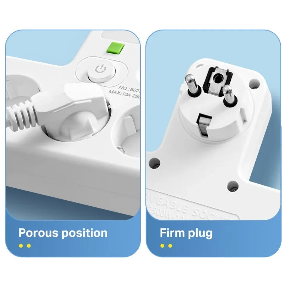 1pc EU power board, switch power plug, with independent night light switch, 3 AC sockets, suitable for home and office use