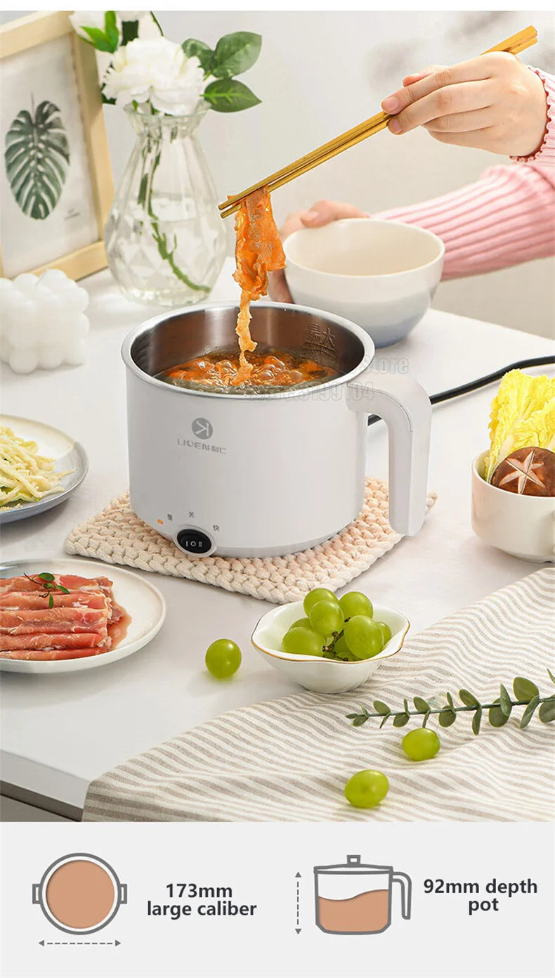 Liven Electric Multi Cooker 1.8L with 304 Stainless Steel Steamer Multifunctional Cooking Rice Porridge Noodle Mini Hot Pot 600W