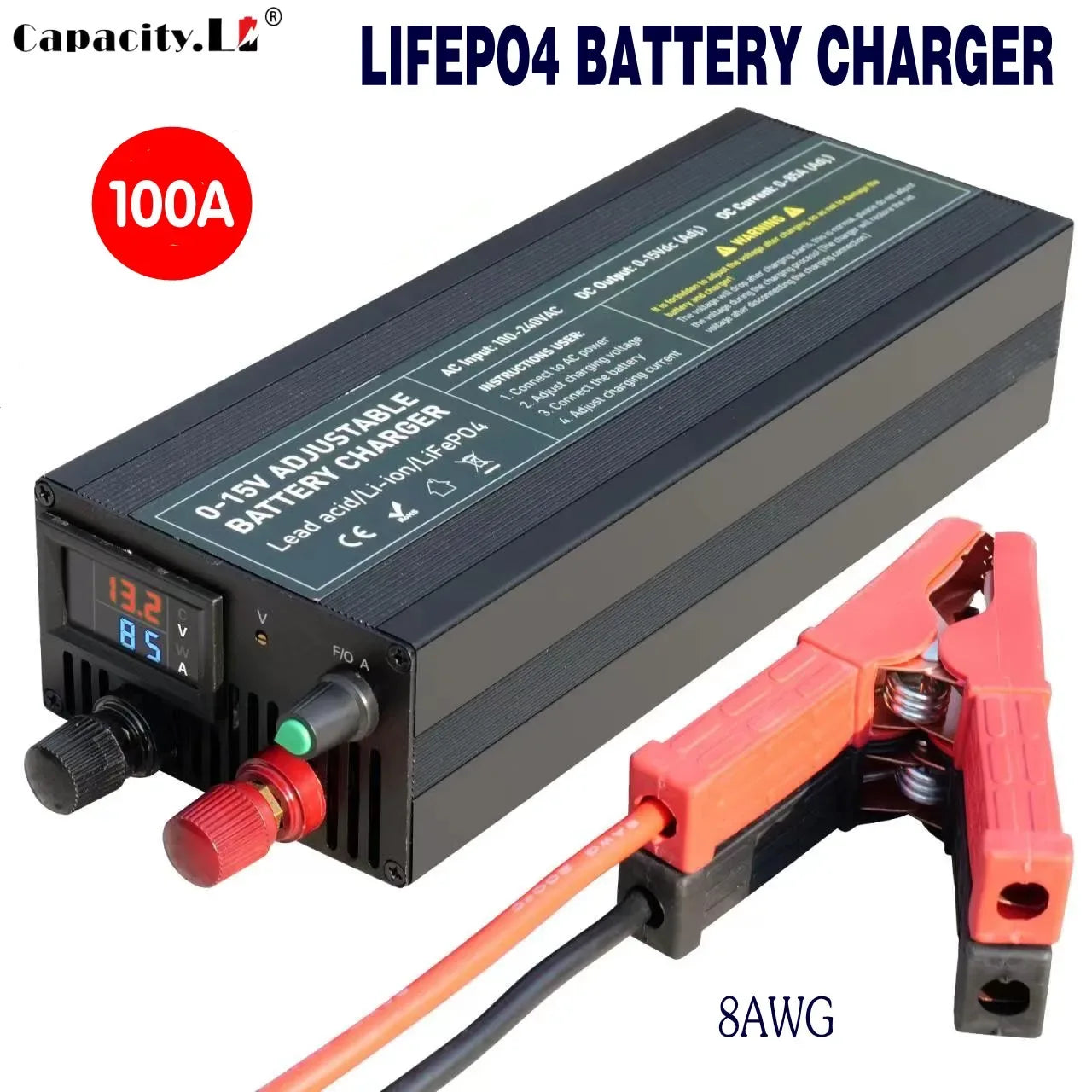 Portable 12V100A Lifepo4 Battery Charger 40A 50A Lithium Battery Charger 60A 85A with Adjustable Voltage and Current Anderson