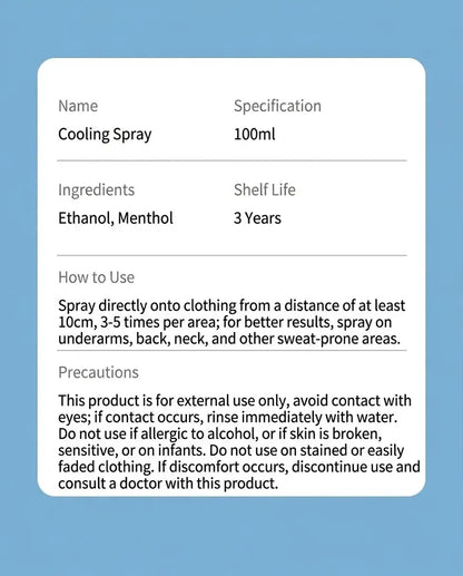 Cooling spray gentle and non-irritating for summer outdoor sports fitness student military training and preven