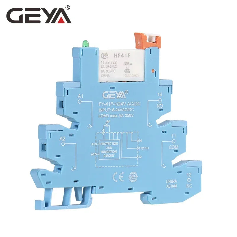1PCS GEYA 6.2mm Slim Relay Module 41F Integrated PCB Mount Power Relay 12VACDC 24VACDC 48VACDC 110VAC 230VAC