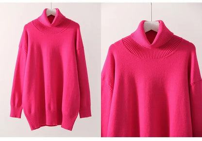 Winter Pink Turtleneck Sweaters Women Oversized Autumn Warm Women's Jumper Loose Basic White Turtleneck For Women Pullovers