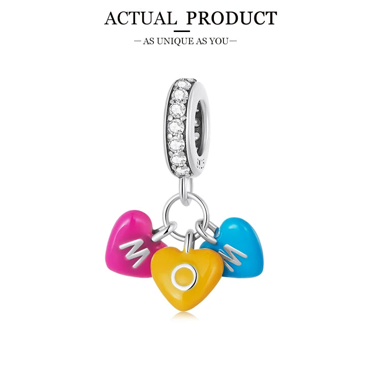 WOSTU Real 925 Sterling Silver Heart Pendents Gifts Charms Beads Fit Original DIY Bracelet Necklace Mother's Day Jewelry for Mom