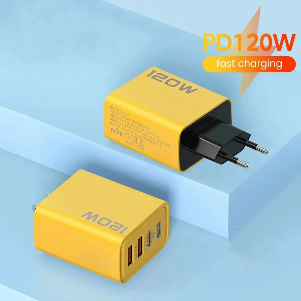 USB C Charger Total 120W 4-Port Fast Charger Mobile Phone USB Type C Charging Adapter EU/US/UK Plug For iPhone 17 Xiaomi Huawei