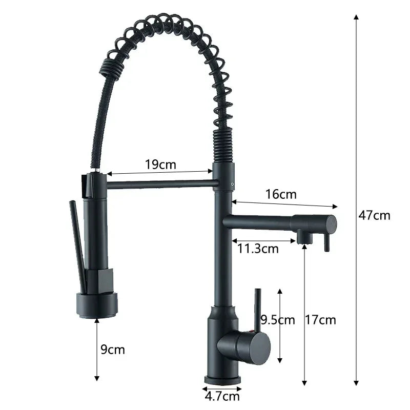 Kitchen Sink Faucet Pull Down Hot and Cold Water Mixer2 Mode Tap with Dual Spout 360 Rotation Flexible Deck Mounted