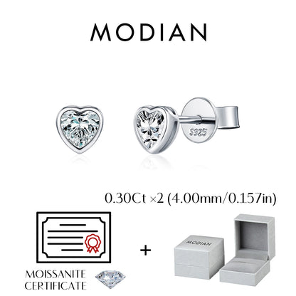 MODIAN 3 Sizes Heart Moissanite Ear Studs 925 Sterling Silver Dazzling Stackable Fashion Stud Earrings For Women Fine Jewelry