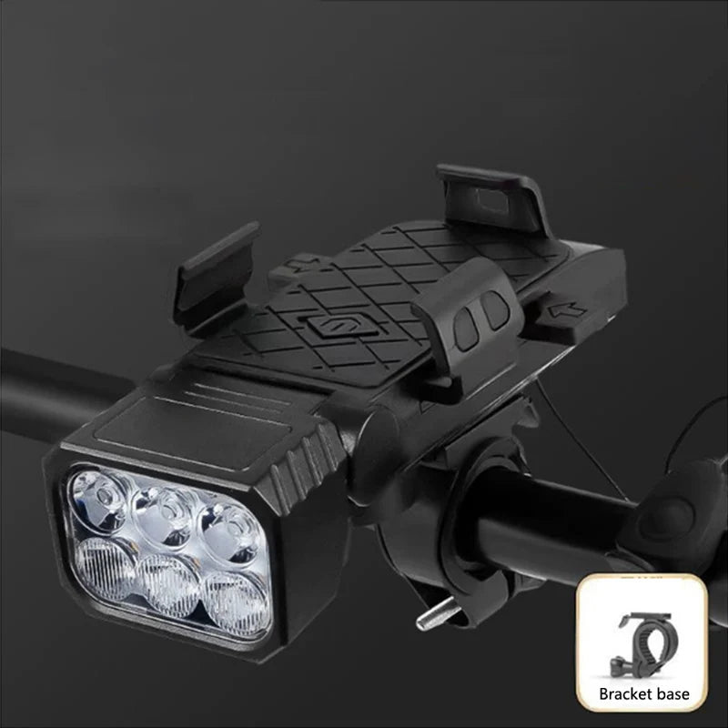 Bicycle Front Light with Horn & Phone Holder Cycling Bicycle Headlight Multifunctional Phone Holder Lamp Cycling Accessories
