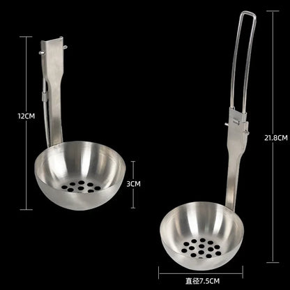 Outdoor Camping Portable Foldable Stainless Steel Colander Soup Ladle Picnic Tableware Folding Spoon Baking Tableware