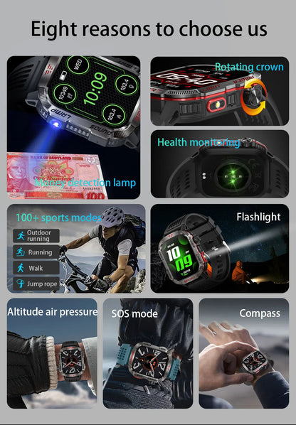 2026 New LED flashlight Military Smart Watch Men IP68 GPS Outdoor Sports Fitness Tracker Health Monitor 2.01" BT Call Smartwatch