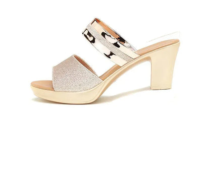 women's sandals summer 2024 Ladies Sequin Fabric High Heels Buckle Cool woman sandals Summer Casual Open Toe slippers Ladies