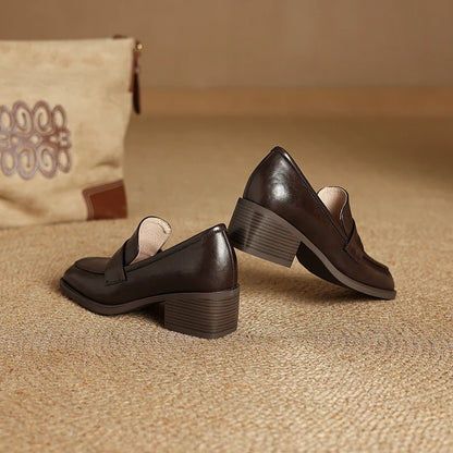 2026 New Spring Genuine Leather Women Shoes Round Toe Women Pumps Brogue Designs Shoes for Women High Heel Loafers Ladies Shoes