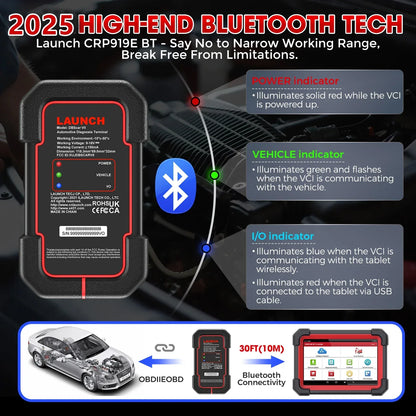 LAUNCH X431 CRP919E BT Car Diagnostic Tool OBD2 Scanner DBScar VII VCI Auto with Active Test ECU Coding CANFD DOIP 31+ Reset