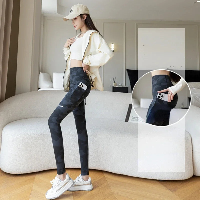 Women Camo Shark Pants High Waist Pocket Leggings Big Size Stretchy Casual Pants Fashion Skinny Yoga Fitness Pants