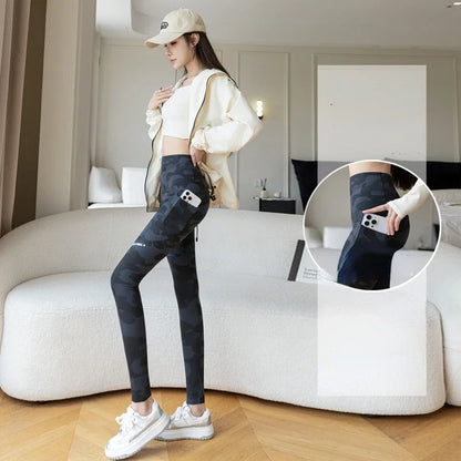 Women Camo Shark Pants High Waist Pocket Leggings Big Size Stretchy Casual Pants Fashion Skinny Yoga Fitness Pants