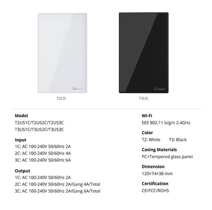 SONOFF TX US Wall Smart Switch 433Mhz RF Remote Control Wi-Fi Touch Switch via eWeLink APP Works With Alexa Google Home