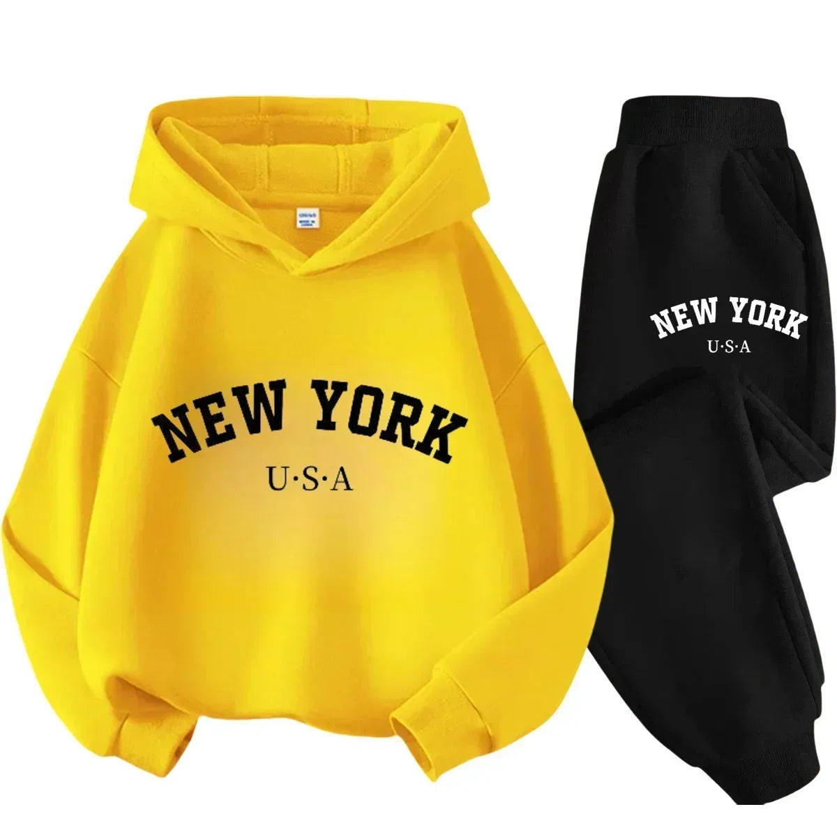 Autumn Warm New York Letter Cool Graphic Print Children Long Sleeve Hoodie +pant Suit 2pcs Set Sweatshirt Boy Girl Kid Sportwear