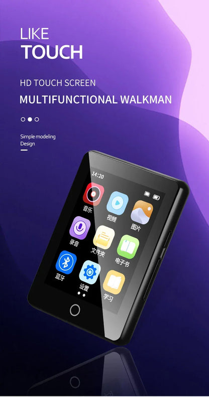 Metal Full Screen 3.0-inch MP3 Music Player Bluetooth 5.0 External Play Mini Portable Walkman/FM/eBook/Recorder MP4 Touch Screen