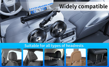 Eary Car Dual Head Fan Mount Back Seat With 3 Wind Speeds 360 Multi-Angle Adjustable Summer Air Cooling Fan With 2 Hidden Hooks